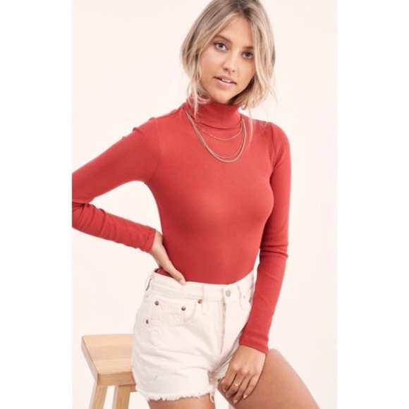 Marsala Basic Soft Thin Ribbed Turtleneck Top - Picture 2 of 2